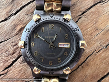 Load image into Gallery viewer, Helbros NOS Day-Date Chunky Gold and Gray Bezel and Bracelet, Quartz, 38mm