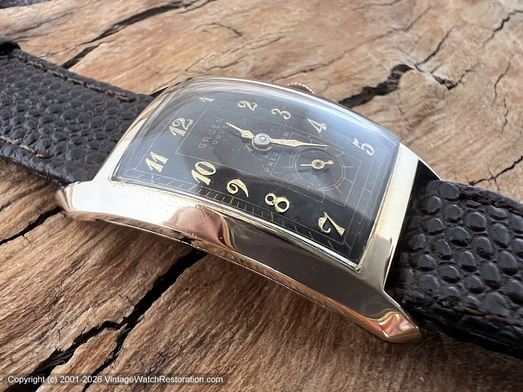 Gruen Curvex Precision Black Dial Long Quad Cal 440 Movement