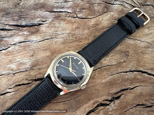 Load image into Gallery viewer, Bulova NOS Black Dial Beauty in Stunning Gold Textured Bezel Case, Automatic, 32.5x38mm