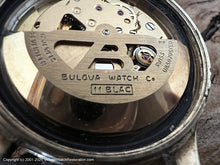 Load image into Gallery viewer, Bulova NOS Black Dial Beauty in Stunning Gold Textured Bezel Case, Automatic, 32.5x38mm