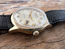 Load image into Gallery viewer, Bulova 23 Jewel Pearl White Dial in Stunning Gold Textured Bezel Case with Date, Automatic, 32.5x38mm