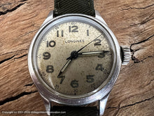 Load image into Gallery viewer, Longines Military Style with Lumed Numbers and Cool Dial Patina, Manual, 33.5mm