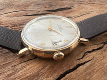 Load image into Gallery viewer, Elgin German-Made 'Sportsman' NOS Silver Sunburst Dial with Date and Original Presentation Box, Manual, Large 34mm