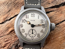 Load image into Gallery viewer, Elgin US Military Perfect NOS Silver Dial with Amber Numbers and Flat Matte Gray Case, Manual, 32mm