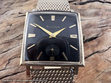 Load image into Gallery viewer, Bulova Black Dial in Square Case with Elegant Golden 'Champion' Bracelet, Manual, 26x26mm