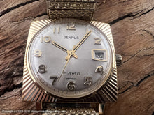 Load image into Gallery viewer, Benrus Sunburst Square Case with Silver Dial and Date, Manual, 30.5x30.5mm