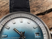 Load image into Gallery viewer, Rene Marcel NOS Brushed Oval Case and Blue Hued Dial with Date, Automatic, Huge 44x38mm
