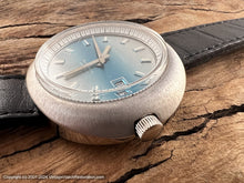 Load image into Gallery viewer, Rene Marcel NOS Brushed Oval Case and Blue Hued Dial with Date, Automatic, Huge 44x38mm
