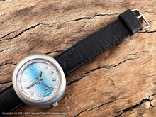 Load image into Gallery viewer, Rene Marcel NOS Brushed Oval Case and Blue Hued Dial with Date, Automatic, Huge 44x38mm