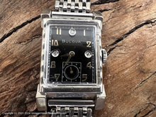 Load image into Gallery viewer, Bulova Black Dial Gold Numerals with 'Diamonds' and Decorative Rectangular Case, Manual, 21.5x37.5xmm