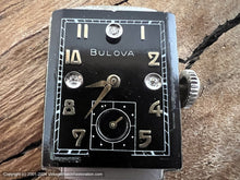 Load image into Gallery viewer, Bulova Black Dial Gold Numerals with 'Diamonds' and Decorative Rectangular Case, Manual, 21.5x37.5xmm