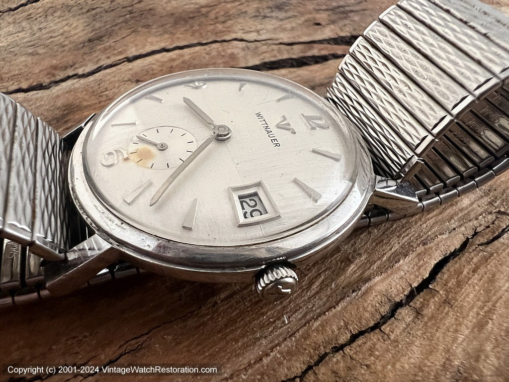 Wittnauer Silver Quadrant Dial, Date, Original Presentation Box