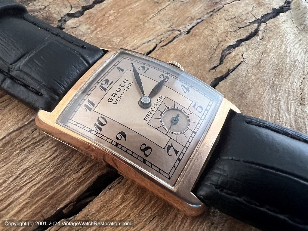 Gruen Veri-Thin Two-tone Copper Dial in Rose-Gold Curved Case