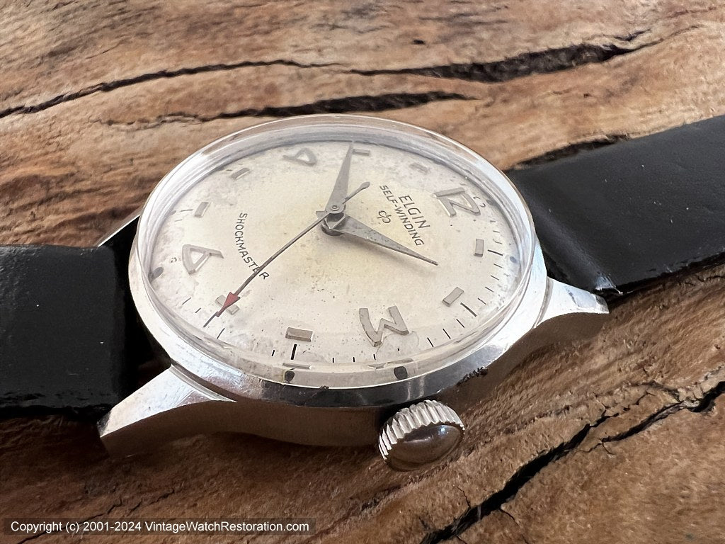 Elgin Shockmaster Self Winding with Deco Numbers Automatic 29mm Vintage Watch Restoration