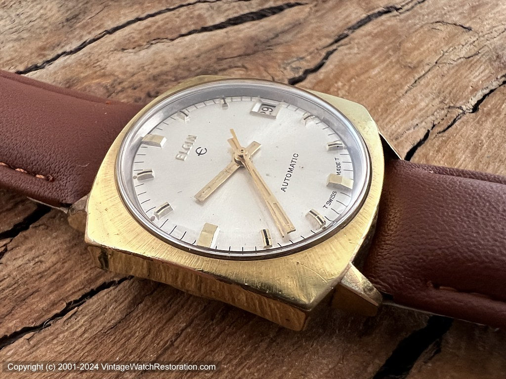 Elgin Sunburst Silver Dial, Hefty Gold Squared Case with  display picture 1