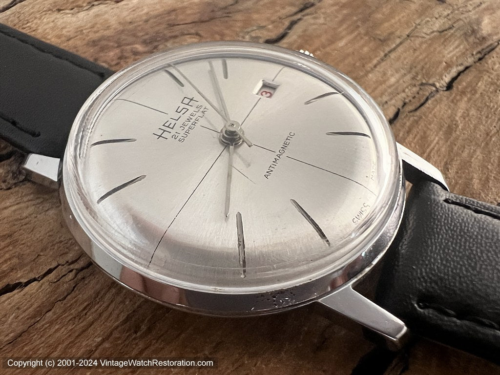 Helsa Brushed Silver Dial, Thin Bar Markers and Inset Date, Manual