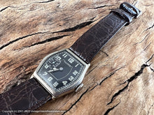 Load image into Gallery viewer, Illinois 'Ensign' Black Dial with White Markings and Light Amber Lume Numbers, Manual, 28x34mm
