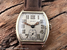 Load image into Gallery viewer, Gruen Tonneau Case with Original Light Creamy Dial with Amber Lumed Stained Glass Hands , Manual, 29x29mm