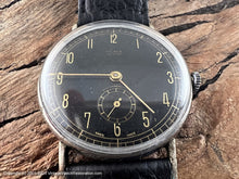 Load image into Gallery viewer, Olma 'Super' Black Dial Military Style with Golden Numbers, Manual, Large 35mm