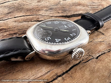 Load image into Gallery viewer, Elgin USA Pershing 'Eagle' Black Dial in Rounded Square Sterling Silver Case, Manual, 32x32mm