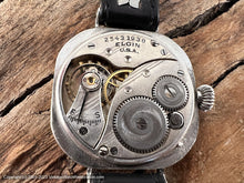 Load image into Gallery viewer, Elgin USA Pershing 'Eagle' Black Dial in Rounded Square Sterling Silver Case, Manual, 32x32mm