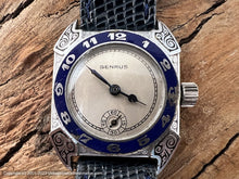 Load image into Gallery viewer, Benrus Art Deco Decorative Case with Cobalt Blue Enameled Bezel, Manual, 27x34.5mm