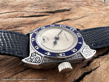 Load image into Gallery viewer, Benrus Art Deco Decorative Case with Cobalt Blue Enameled Bezel, Manual, 27x34.5mm