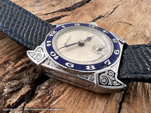 Load image into Gallery viewer, Benrus Art Deco Decorative Case with Cobalt Blue Enameled Bezel, Manual, 27x34.5mm