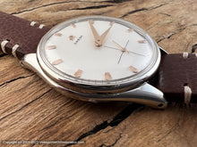 Load image into Gallery viewer, Omega c.1949 Pearl White Dial, Rose Gold Markers, in Large Case, Manual, Huge 38.5mm