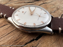 Load image into Gallery viewer, Omega c.1949 Pearl White Dial, Rose Gold Markers, in Large Case, Manual, Huge 38.5mm
