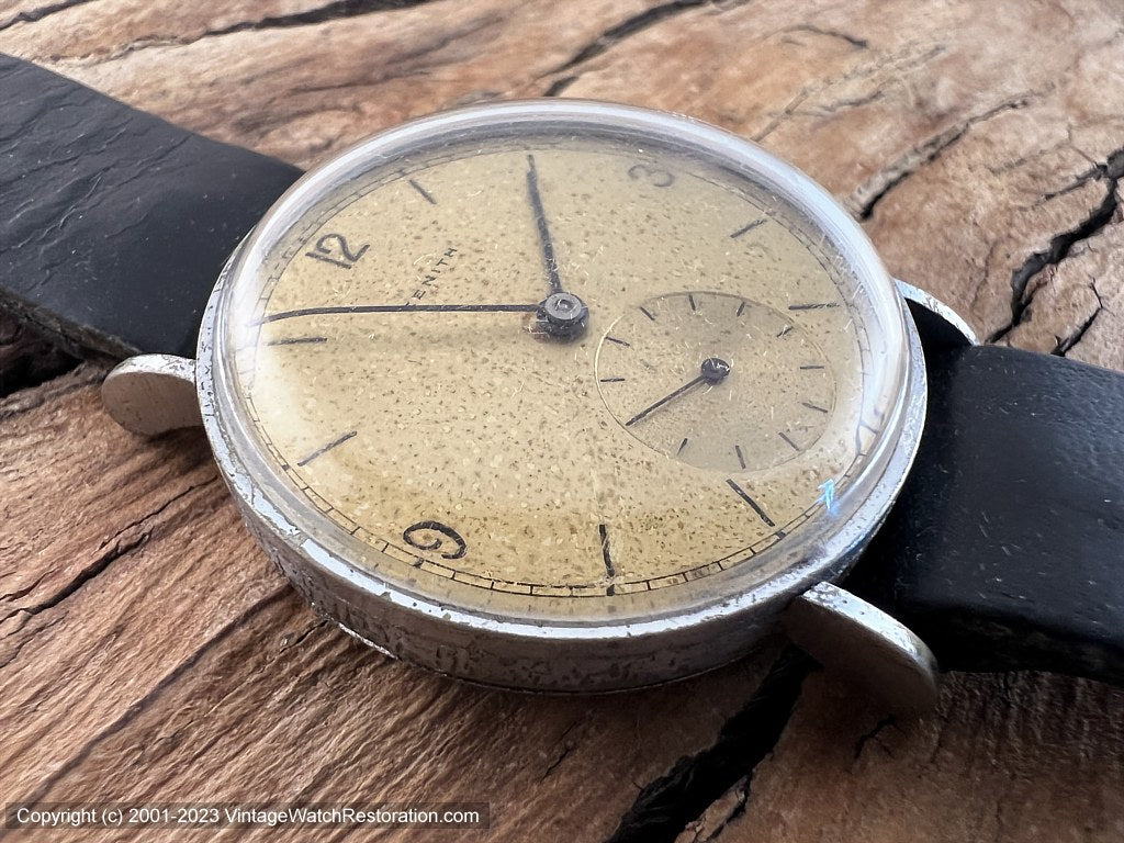 Zenith Yellow Patina Dial with Fine Black Numbers c1940s, Manual