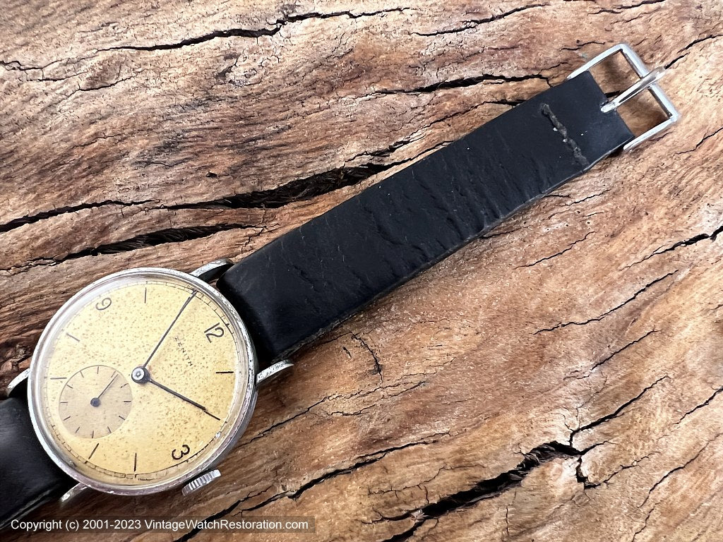 Zenith Yellow Patina Dial with Fine Black Numbers c1940s, Manual