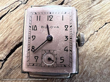 Load image into Gallery viewer, Bulova Copper Dial Art Deco Rose Gold Case with Original Deco Box, Manual, 21.5x37mm