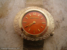 Load image into Gallery viewer, Bold Orange Retro Ladies Acctron with Gold Mesh Bracelet, Electric, 36x32mm