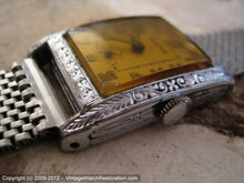 Load image into Gallery viewer, Benrus Tank with Decorative White Gold Filled Case and Amber Crystal, Manual, 24.5x37.5mm