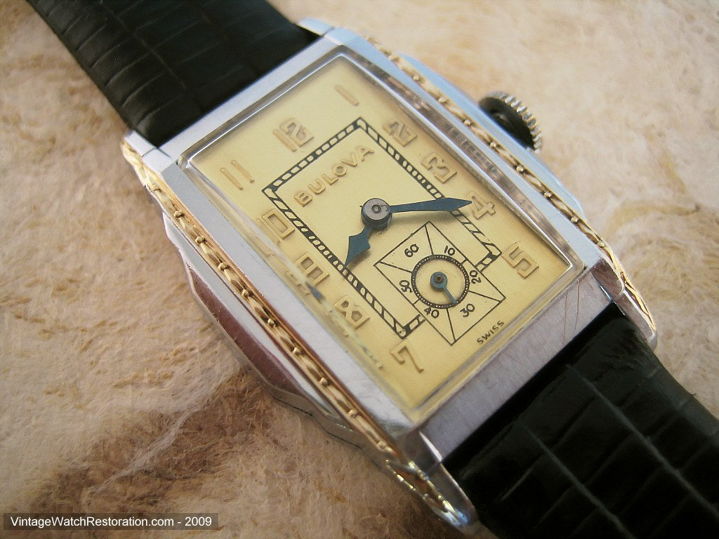 Gem Gold Dial Art Deco Bulova Tank, Manual, 25x39mm – Vintage