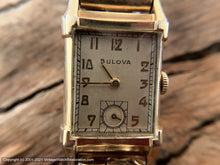 Load image into Gallery viewer, Bulova Decorative Rectangular Case with Rounded Sides on Back, Elegant 1943 Engraving, Manual, 22x36.5mm