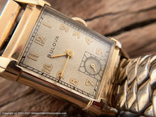 Load image into Gallery viewer, Bulova Decorative Rectangular Case with Rounded Sides on Back, Elegant 1943 Engraving, Manual, 22x36.5mm
