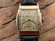 Load image into Gallery viewer, Bulova Mellow Yellow Dial in Stepped Decorative Art Deco Case, c.1934, Manual, 25x35mm