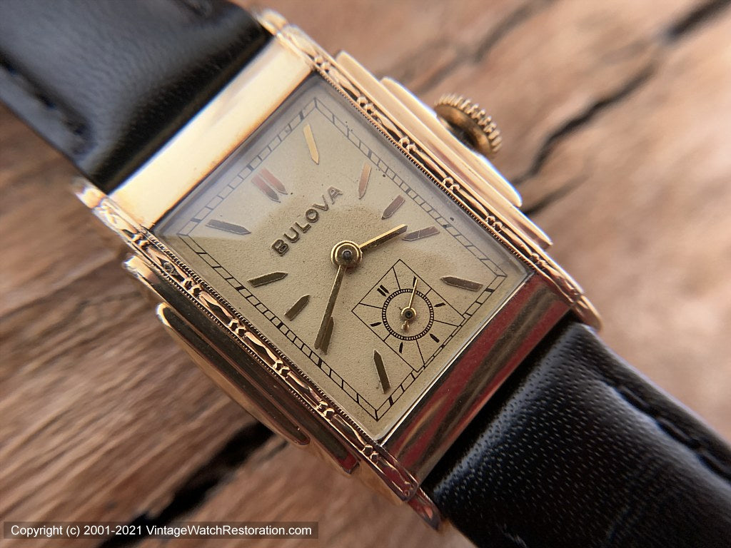 Bulova Mellow Yellow Dial in Stepped Decorative Art Deco Case, c
