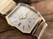 Load image into Gallery viewer, Bulova NOS Perfect Original Silver Dial in Octagonal Case, with Original Box, Manual, 27x35mm