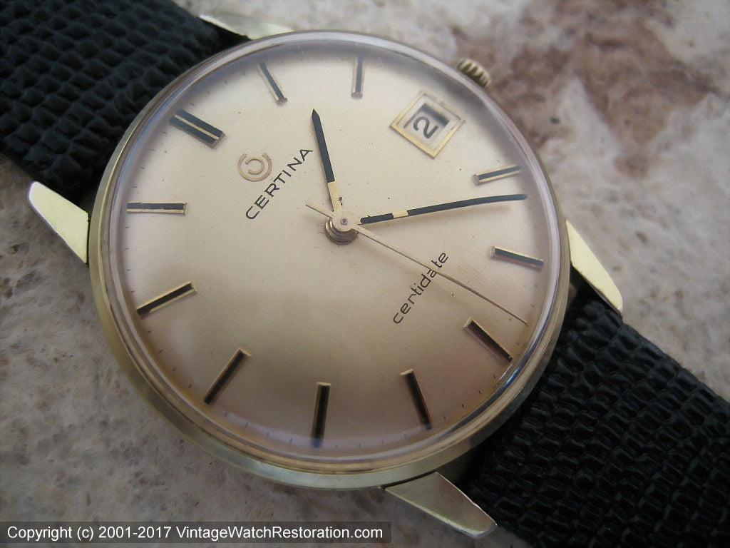 Certina 'Certidate' Golden Dial, Manual, 34mm – Vintage Watch