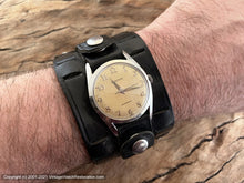 Load image into Gallery viewer, Croton Aquamatic Golden Patina Dial on Unusual Wide Black Leather Strap, Automatic, 32mm