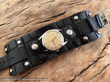 Load image into Gallery viewer, Croton Aquamatic Golden Patina Dial on Unusual Wide Black Leather Strap, Automatic, 32mm