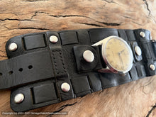 Load image into Gallery viewer, Croton Aquamatic Golden Patina Dial on Unusual Wide Black Leather Strap, Automatic, 32mm
