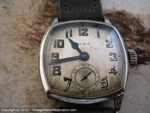 Load image into Gallery viewer, Early Elgin Square Tonneau with Period Gray Stitched Calfskin Strap, Manual, 27x35mm