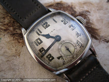 Load image into Gallery viewer, Early Elgin Square Tonneau with Period Gray Stitched Calfskin Strap, Manual, 27x35mm