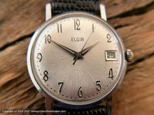 Load image into Gallery viewer, Elgin Silver Sunburst Textured Dial with Date, German-Made, Manual, 33mm