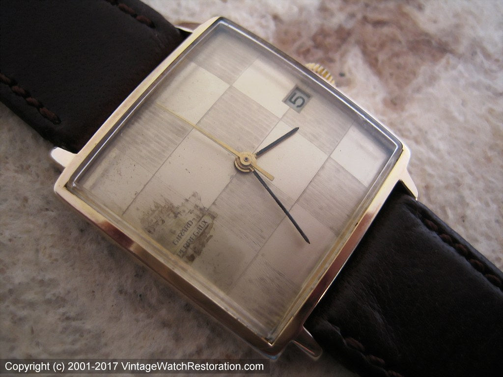 Girard Perregaux Checkered Golden Dial with Date in Square Case