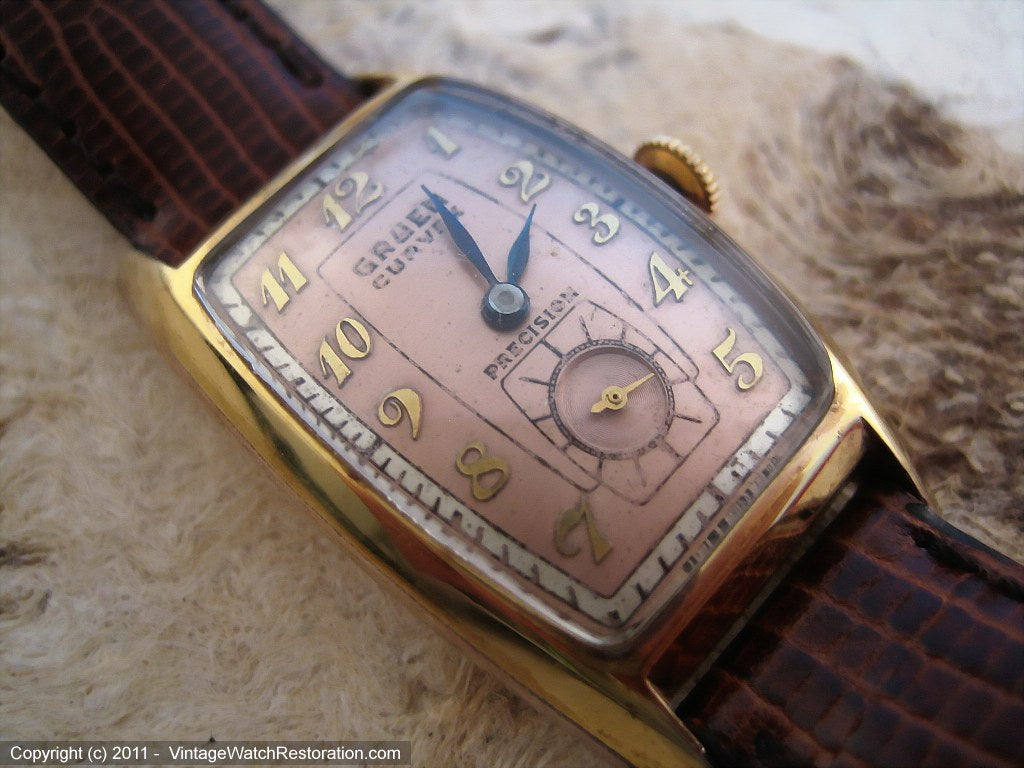 Gruen Cal 440 Curvex Two Tone Salmon Dial, Manual, 22.5x40.5mm
